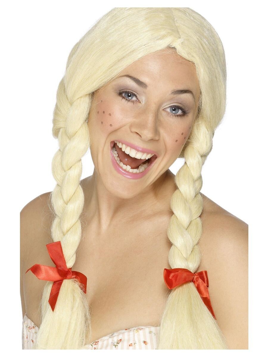 Schoolgirl or Dutch Wig, Blonde, Plaits with Ribbons
