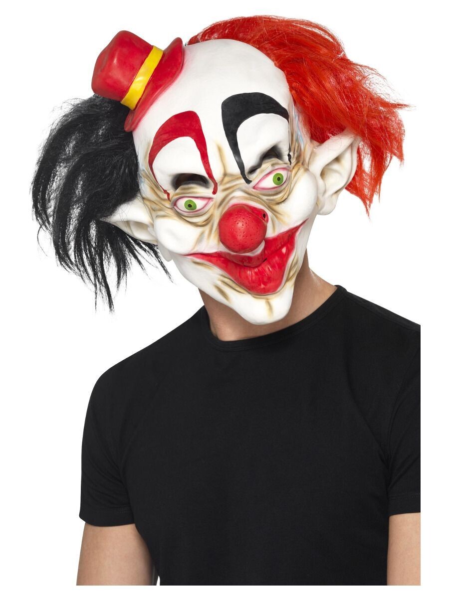 Creepy Clown Mask, Black & Red, Latex, Full Overhead