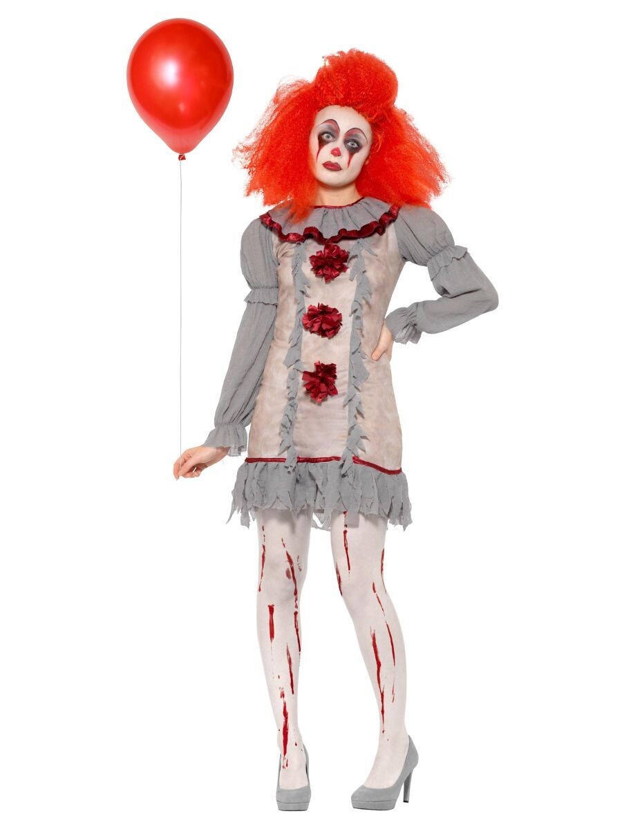 Vintage Clown Lady Costume, Grey & Red,(Large)