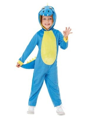 Toddler Dinosaur Costume, Blue, with Hooded Jumpsuit