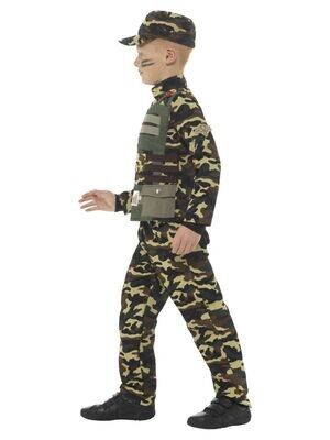 Army / Military Boy Costume, Green, with Top, Trousers &amp; Hat