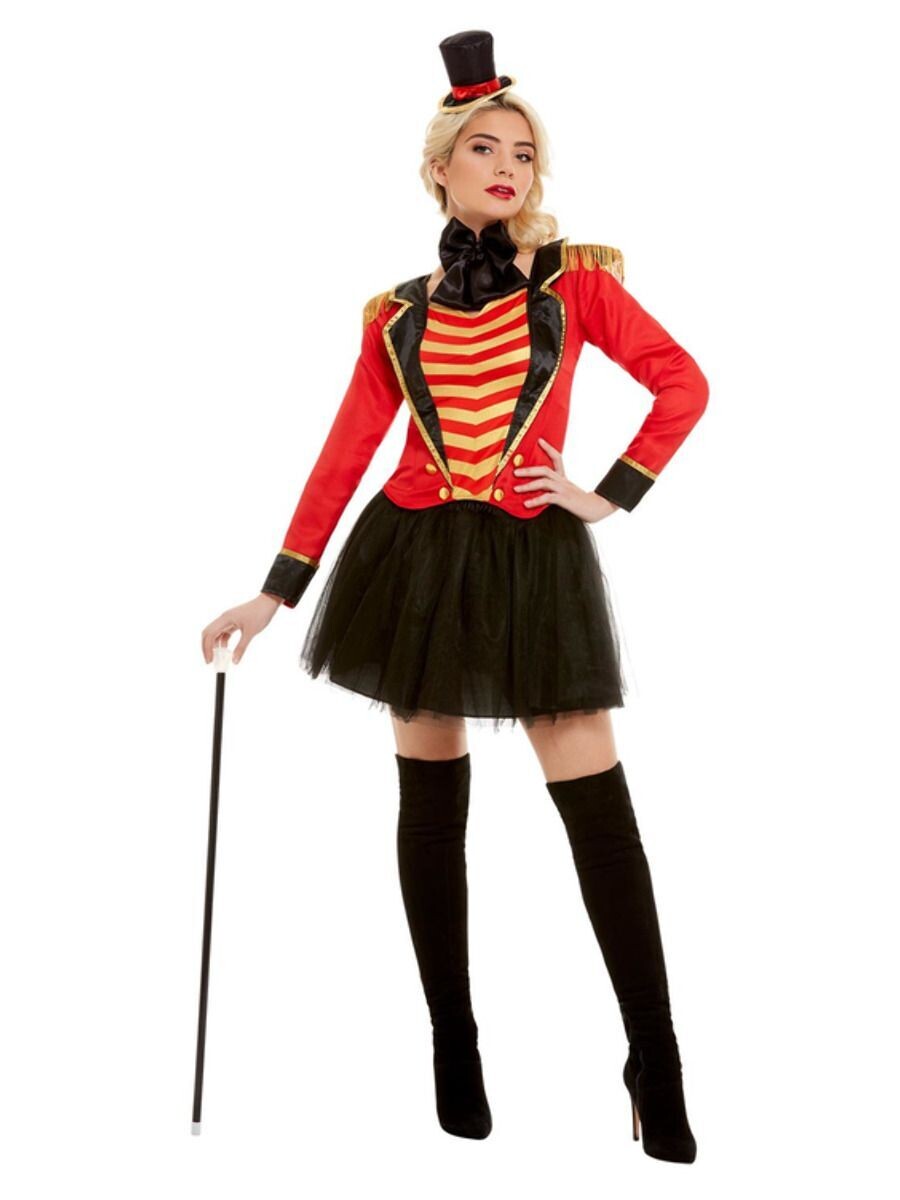 Deluxe Ringmaster Lady Costume, Red, with Jacket, Mock Shirt, Skirt & Headband" (Small)
