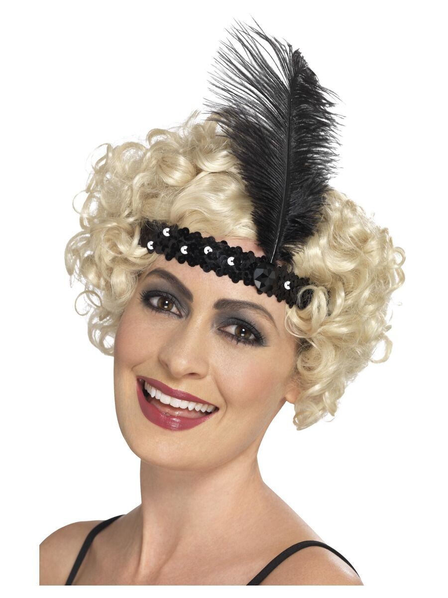 Head band 20s Black &amp; Black feather