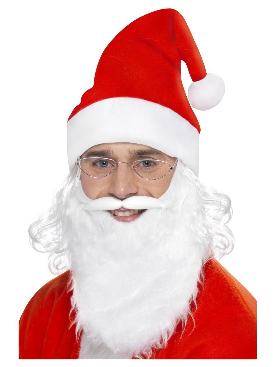 Santa Dress Up Kit, White, with Beard, Glasses & Hat with Hair