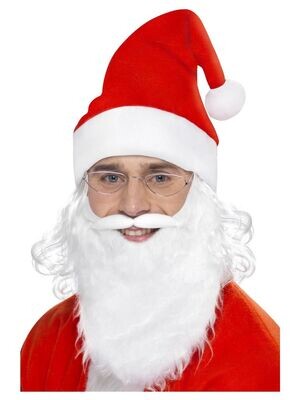Santa Dress Up Kit, White, with Beard, Glasses & Hat with Hair