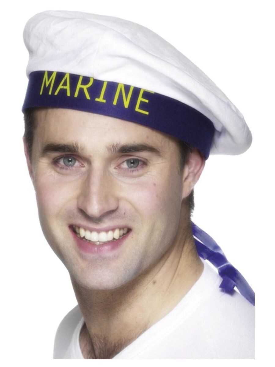 Marine Sailors Hat, White, with Ribbons - doughboy