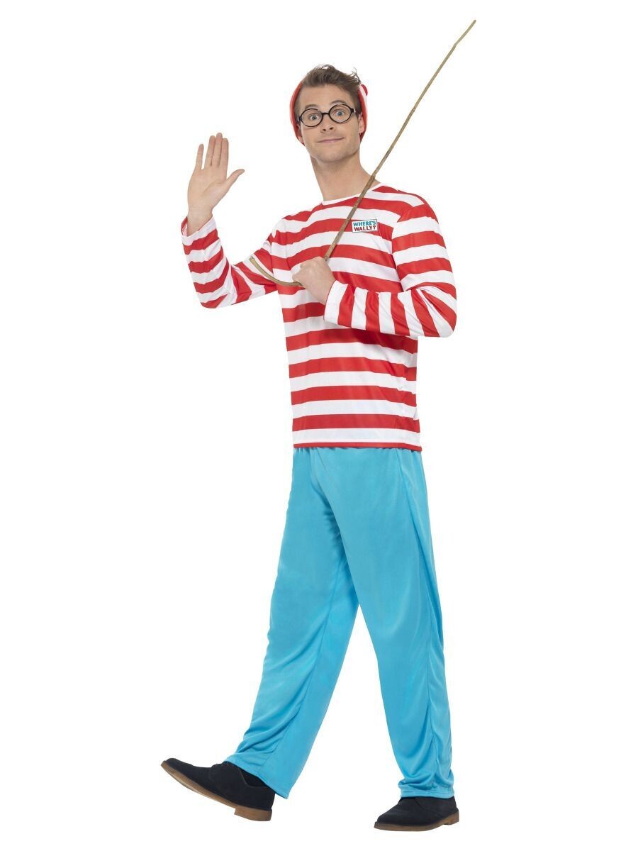 Where's Wally -  Costume, Red  & White -  with Top - Trousers -Glasses - Hat (Medium)