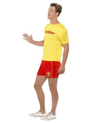 Baywatch Men's Beach Costume, Yellow, with Top &amp; Shorts