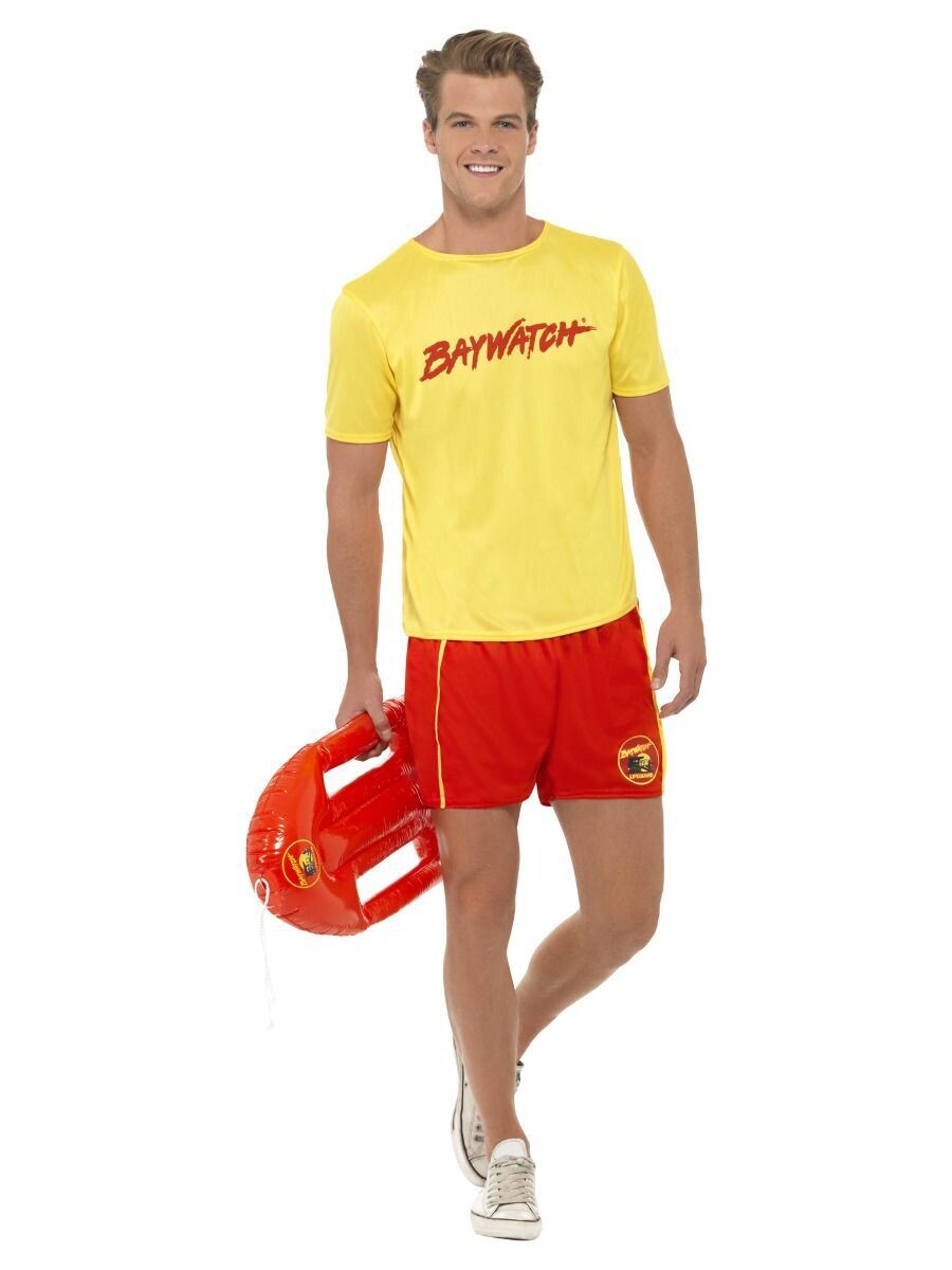 Baywatch Men's Beach Costume, Yellow, with Top & Shorts (Medium)