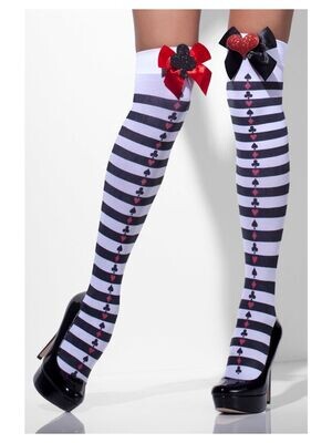 Opaque Hold-Ups, Black & White, Striped with Red Bows