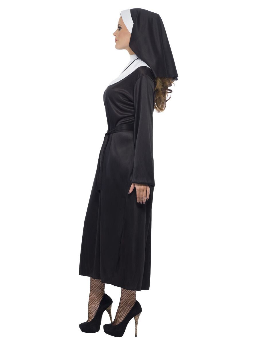 Nun Costume, Black, with Dress, Belt & Headdress (Small)
