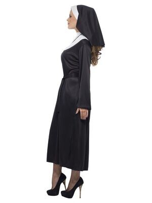 Nun Costume, Black, with Dress, Belt &amp; Headdress