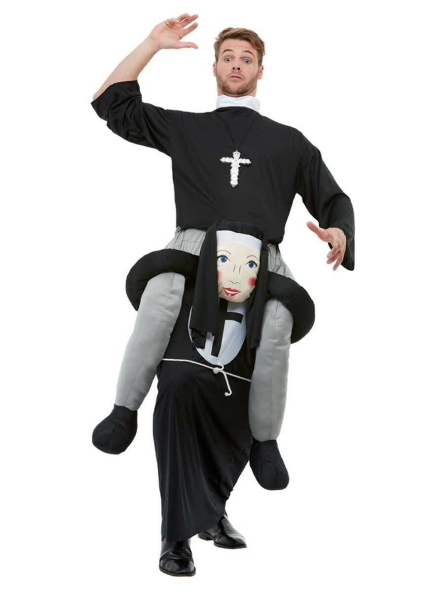 Piggyback Nun Costume, Black, with One Piece Suit & Mock Legs