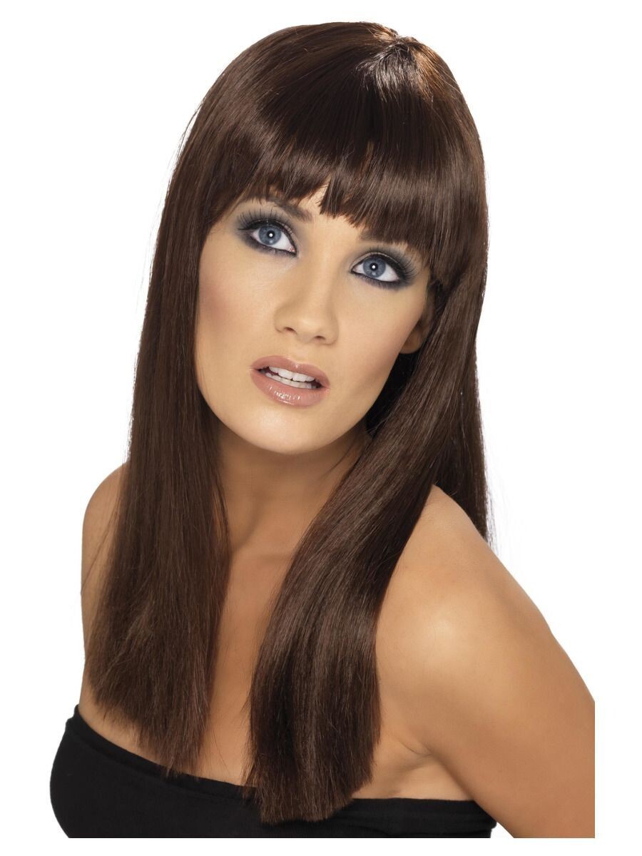 Glamourama Wig, Brown, Long, Straight with Fringe
