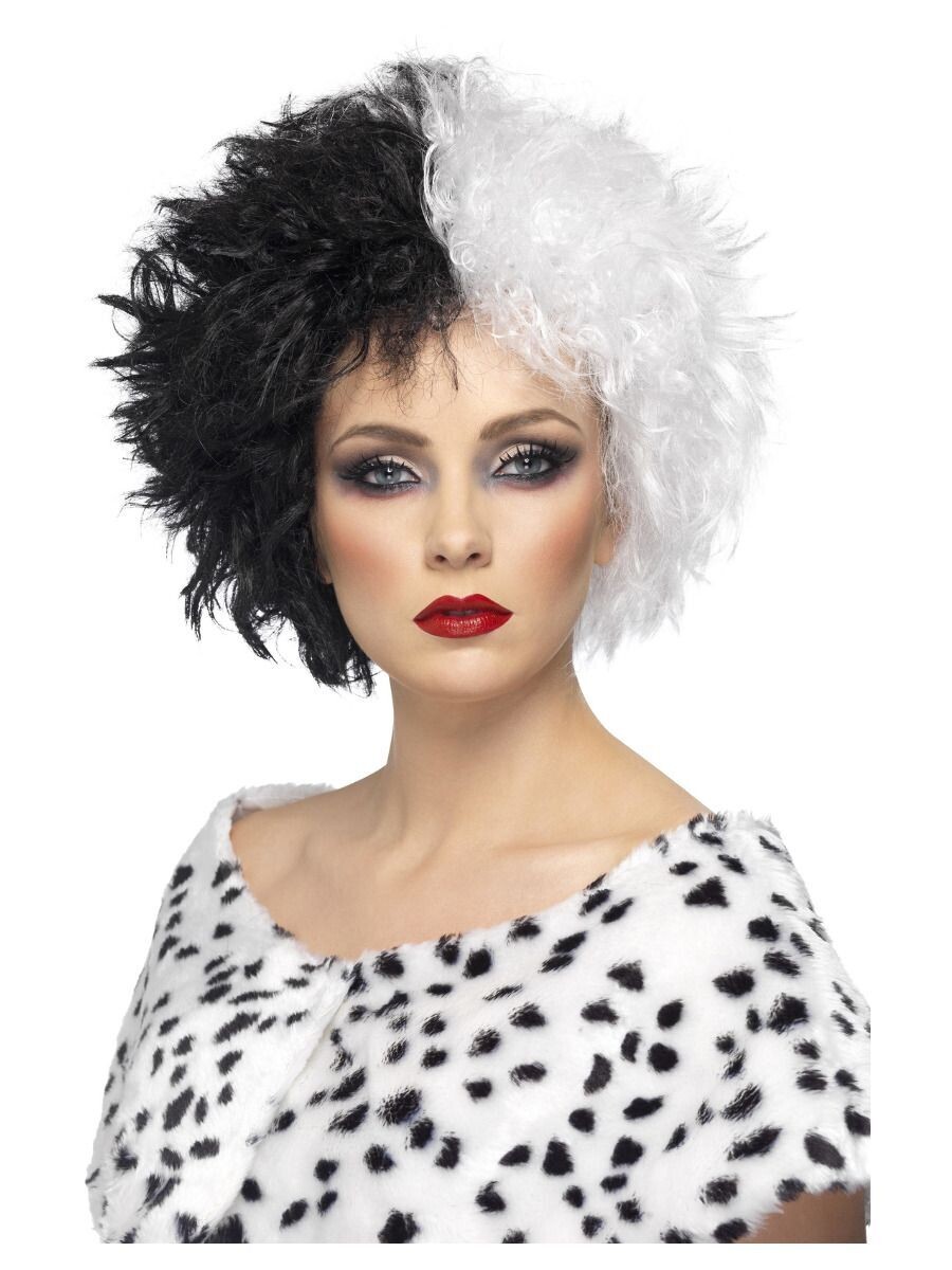 Evil Madame Wig, Black & White, Short, Curly