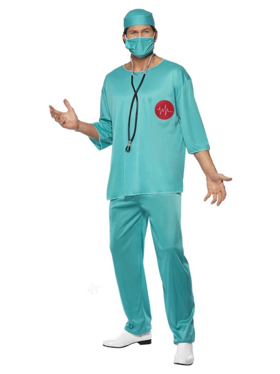 Surgeon Costume, Green, with Tunic, Trousers, Cap & Mask