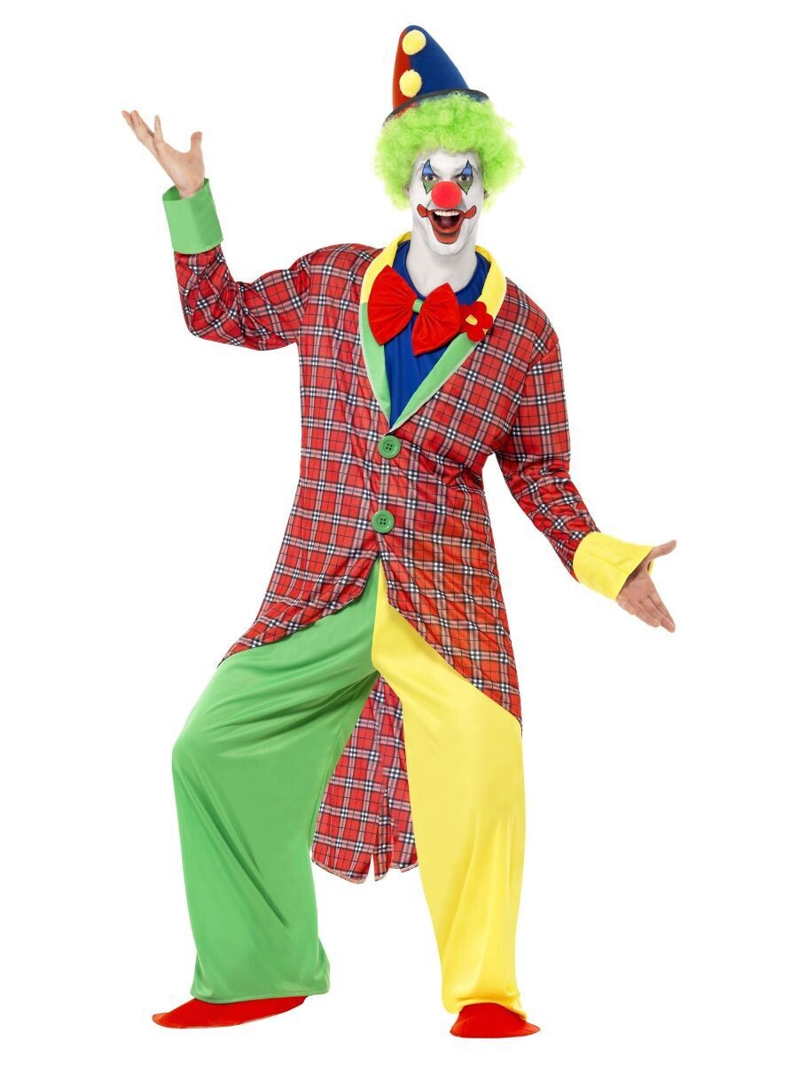 Deluxe La Circus Clown Costume, Multi-Coloured, Jacket, Trousers, Mock Shirt, Bow Tie & Shoe Covers (Large)