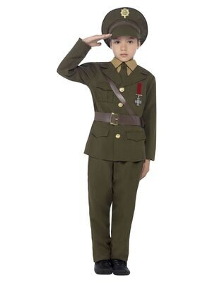 Army Officer Costume, Green, with Jacket, Belt, Trousers, Hat, Mock Shirt & Tie