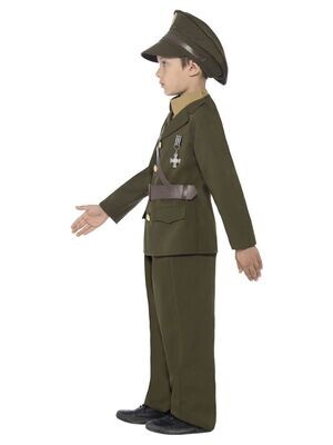 Army Officer Costume, Green, with Jacket, Belt, Trousers, Hat, Mock Shirt &amp; Tie