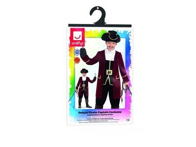 Pirate Captain Costume, Black, Jacket, Mock Waistcoat, Trousers, Neck Scarf &amp; Hat