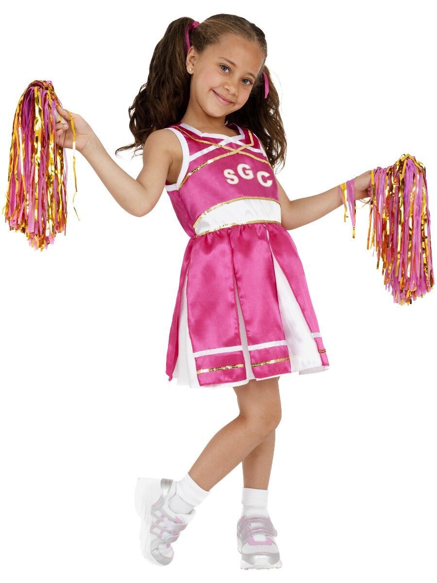 Cheerleader Costume, Child, Pink, with Dress & Pom Poms
Medium age 7 to 9 years