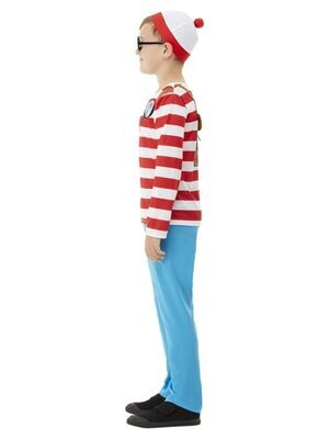 Where's Wally - Deluxe Costume - Red &amp; White - Top with 3D Print -  Trousers, Hat &amp; Glasses