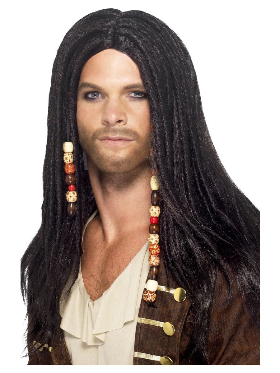 Pirate Wig, Black, with Beads