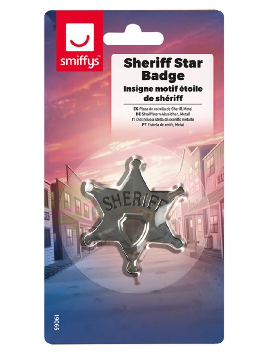 Sheriff Star Badge, Silver, Metal, 65mm