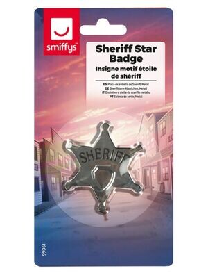 Sheriff Star Badge, Silver, Metal, 65mm