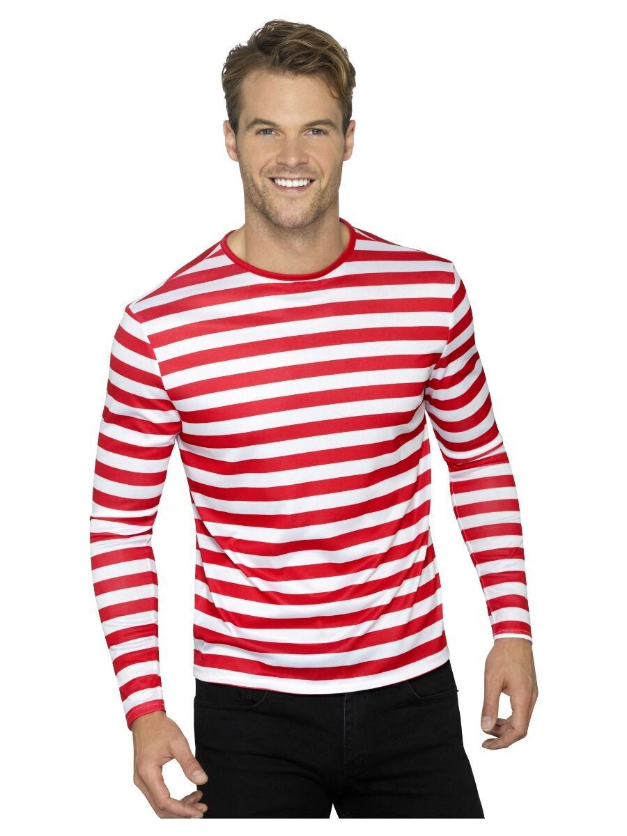 Stripy T-Shirt, Red, with Long Sleeve
( Size 34 to 36 &quot; or 86 to 91cm)