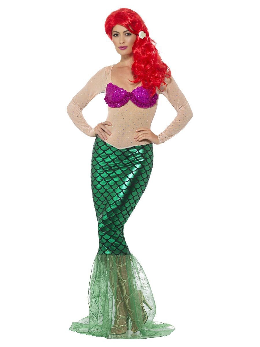 Mermaid Costume, Green, with Sequin Full Length Dress & Hair Clip" ( Small size 8 to 10 )