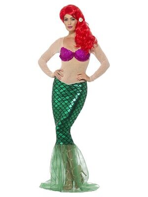 Mermaid Costume, Green, with Sequin Full Length Dress & Hair Clip