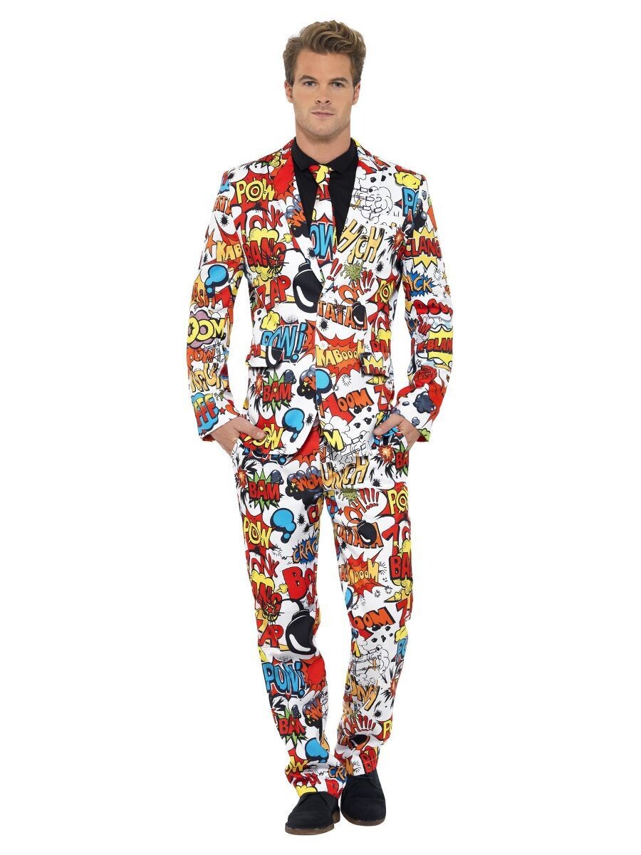 Comic Strip Suit, Red & White, with Jacket, Trousers & Tie
( Large )