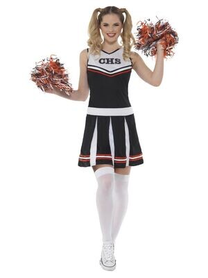 Cheerleader Costume, Black, with Dress &amp; Pom Poms - Medium