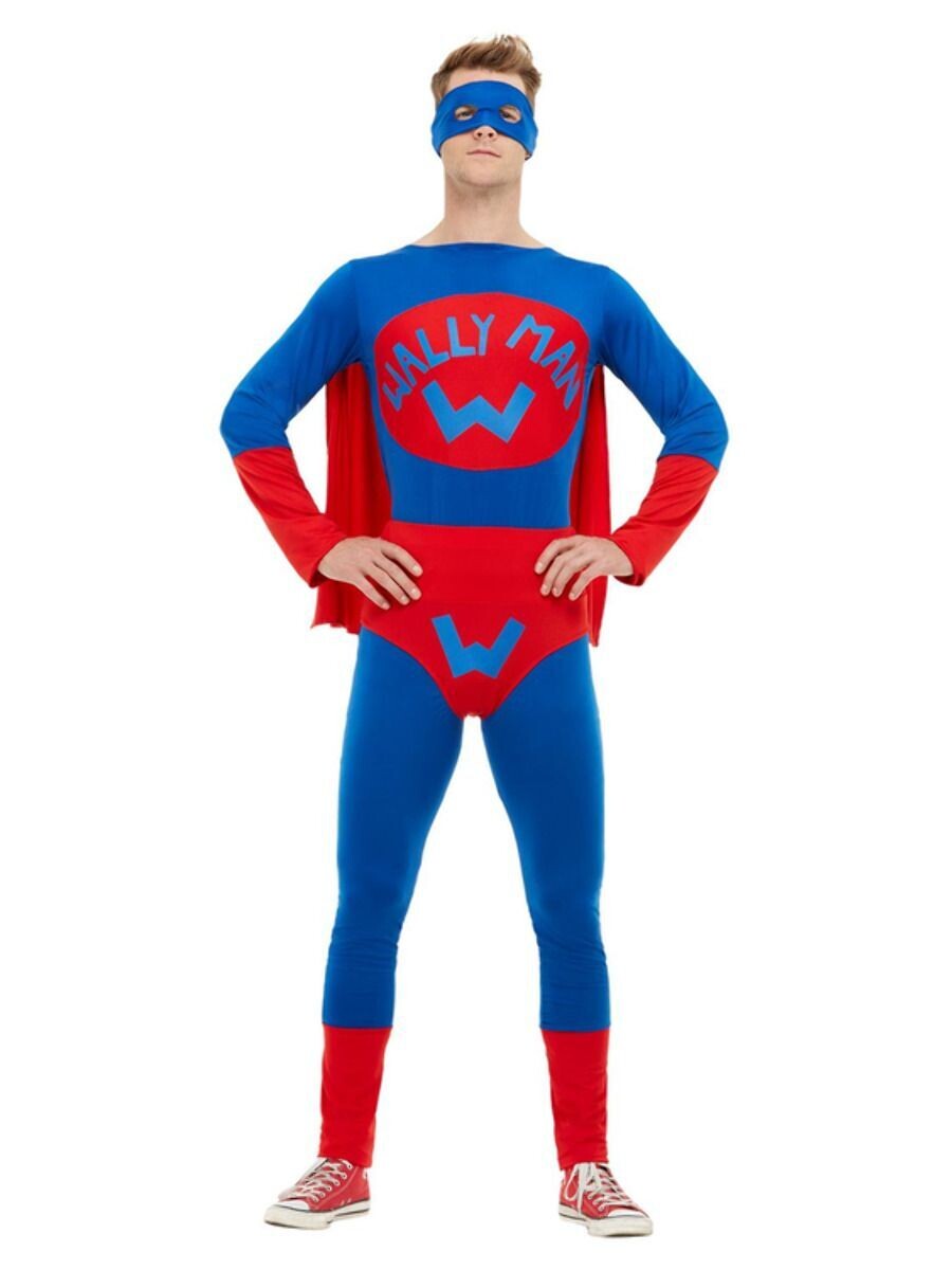 Wallyman Costume, Blue &amp; Red, with Jumpsuit, Cape, Overpants &amp; Eyemask
