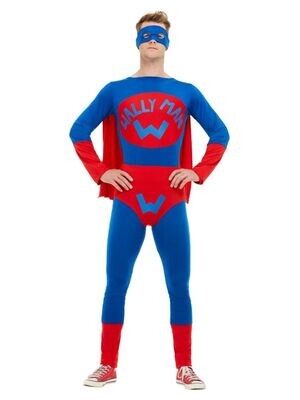 Wallyman Costume, Blue & Red, with Jumpsuit, Cape, Overpants & Eyemask