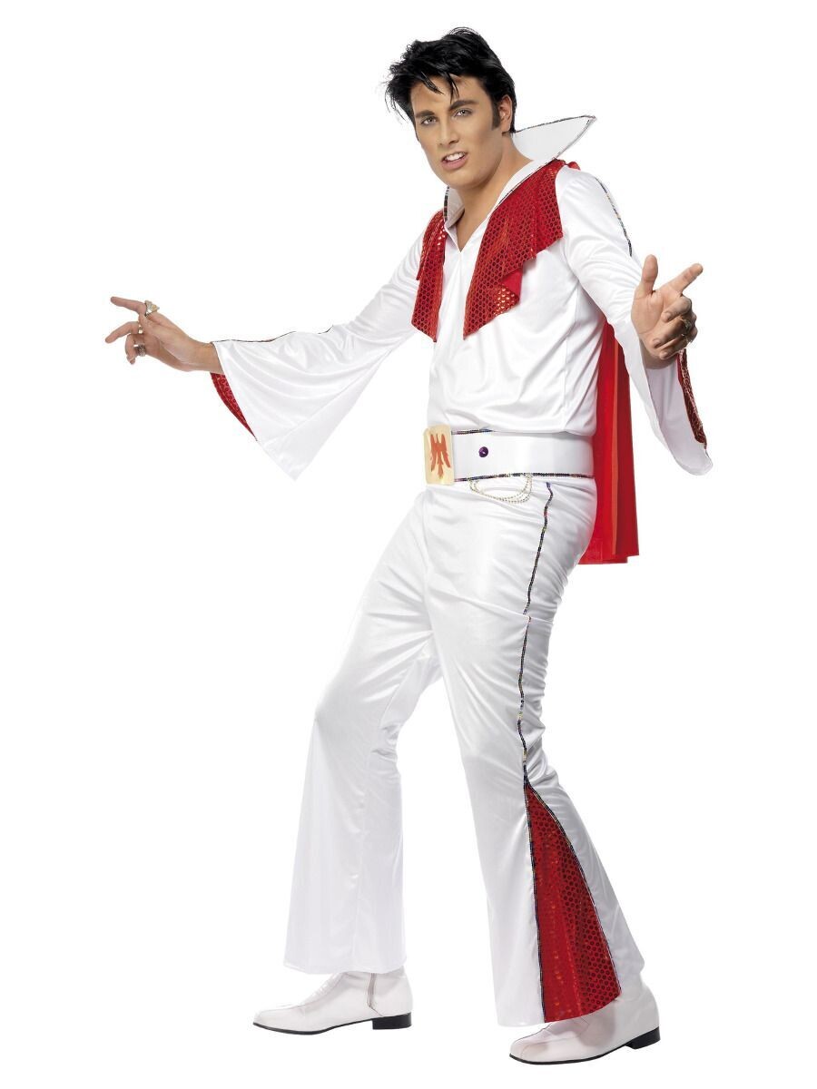 Elvis Costume, White & Red, with Shirt, Trousers, Cape & Belt
(Medium)