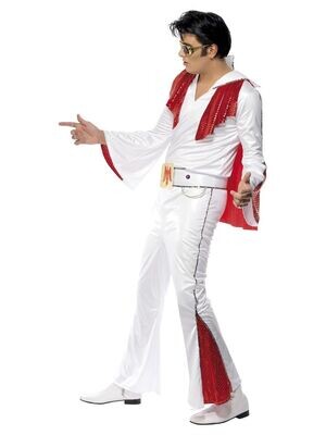 Elvis Costume, White &amp; Red, with Shirt, Trousers, Cape &amp; Belt