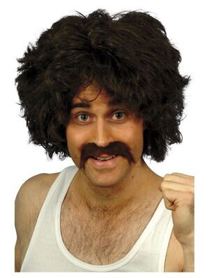 Retro Wig &amp; Tash, Brown -  Scouser Kit,