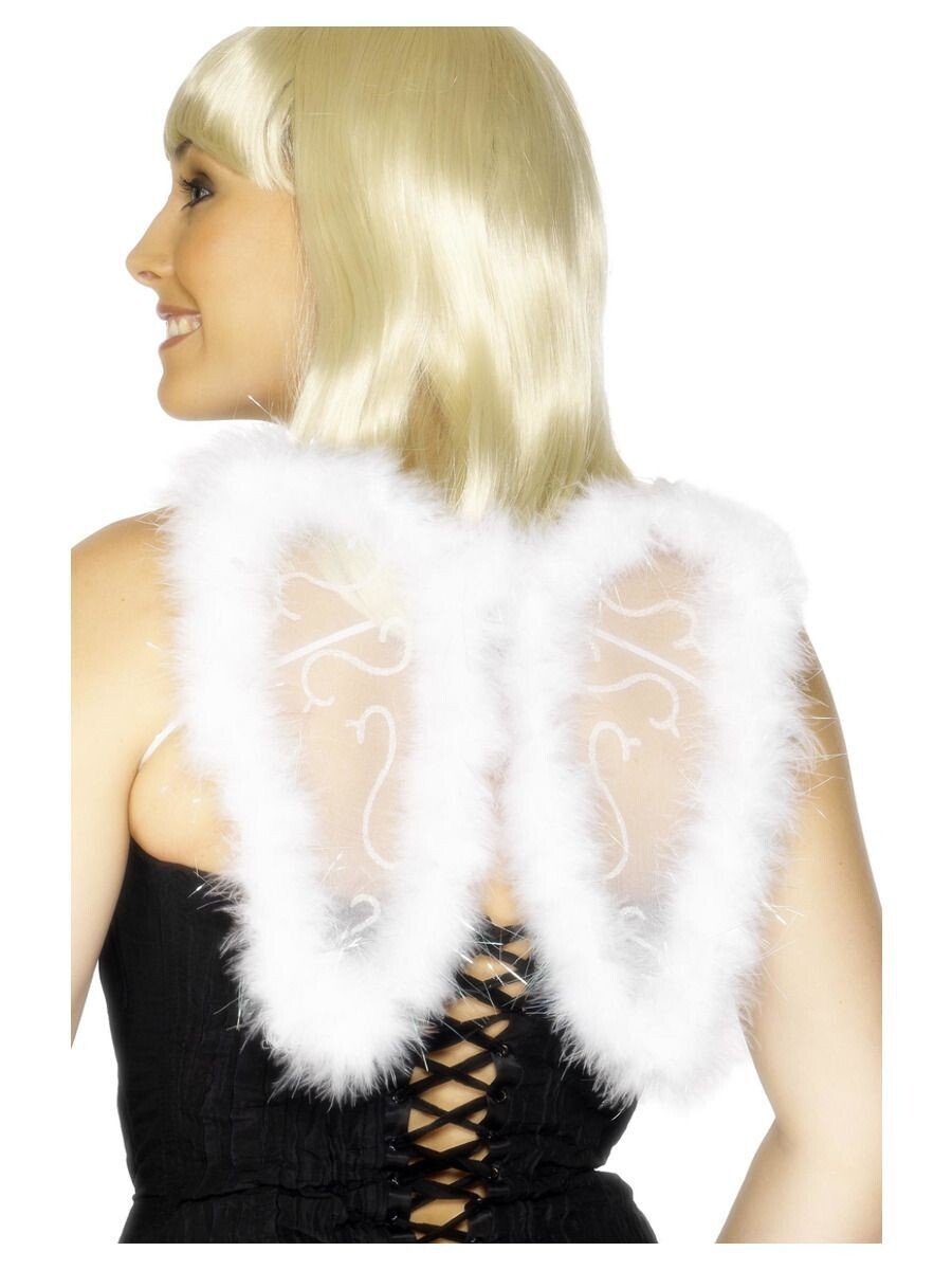 Mini Glitter Wings, White, Marabou, 25x20cm/10x8in Angel
