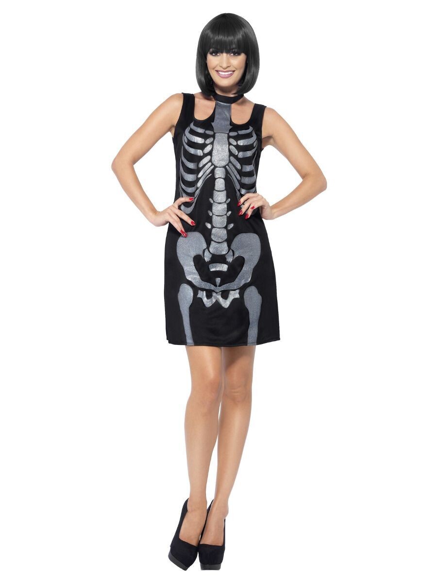 Skeleton Costume, Black, with Printed Dress (Small)