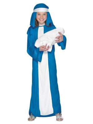 Mary Child Costume, Blue, with Dress &amp; Headpiece - Age 7 to 9 years