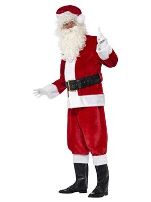 Santa Costume &amp; Hat, Red, with Jacket, Trousers, Belt, Gloves &amp; Boot Covers ( One Size ) Large