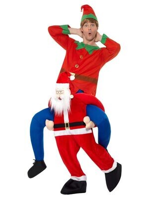 Santa - Ride on  Santa Costume, Red, One Piece Suit with Mock Legs