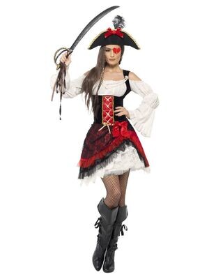 Glamorous Lady Pirate Costume, Red - ( Small 8 to 10 )