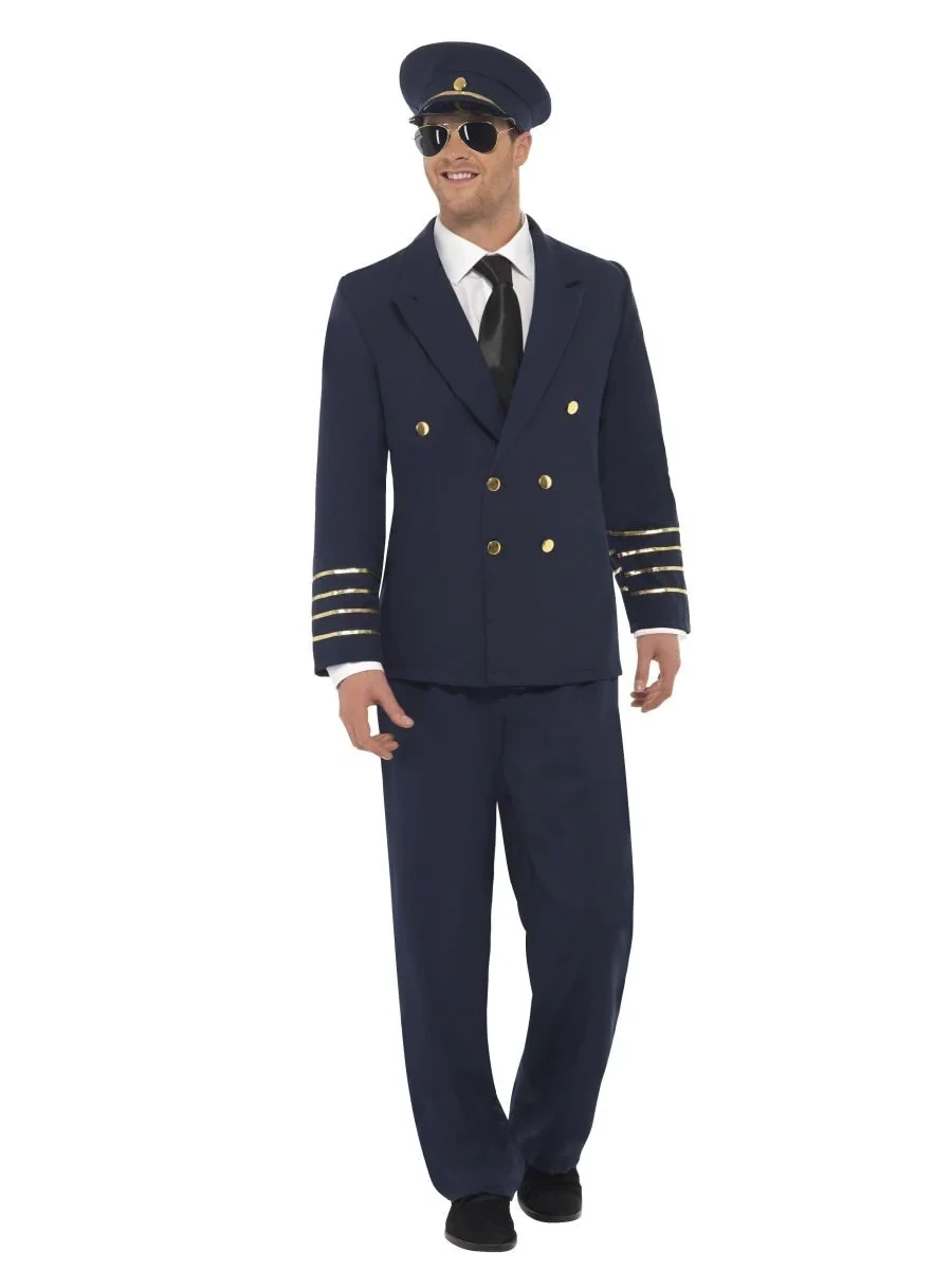 Pilot Costume, Navy Blue, with Jacket, Trousers & Hat