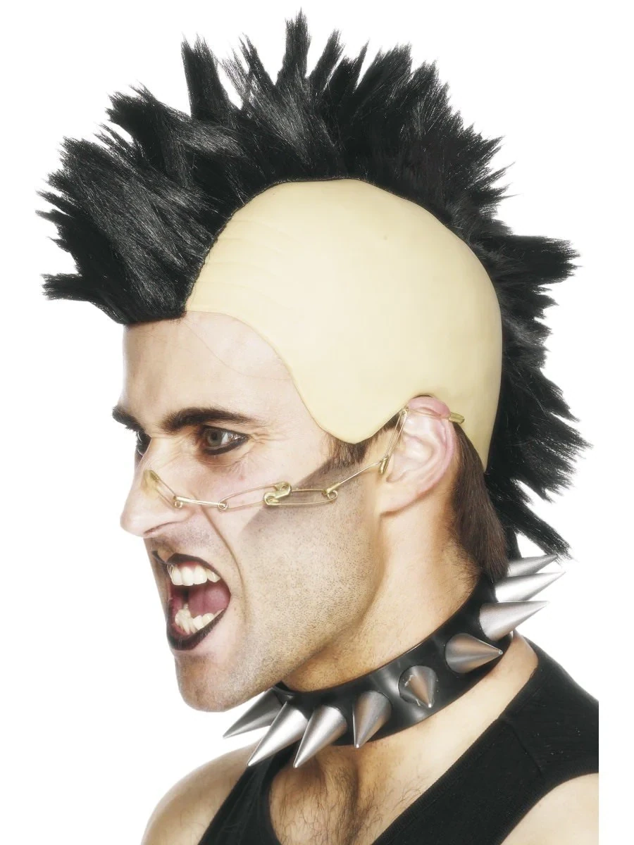 Mohican Wig, Black, with Latex Cap