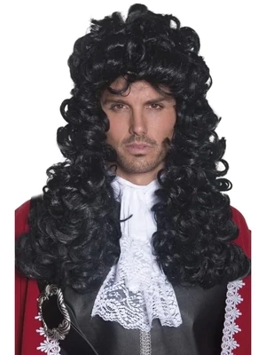 Pirate Captain Wig, Black, Long and Curly
