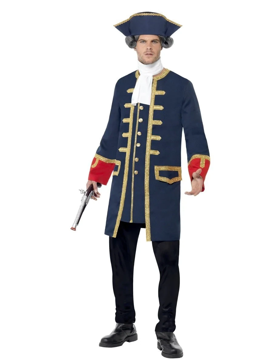 Pirate Commander Costume, Blue, with Coat, Cravat and Hat