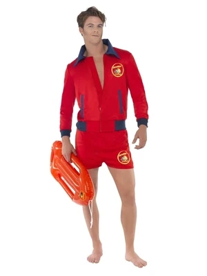 Baywatch Lifeguard Costume, Red, with Top & Shorts